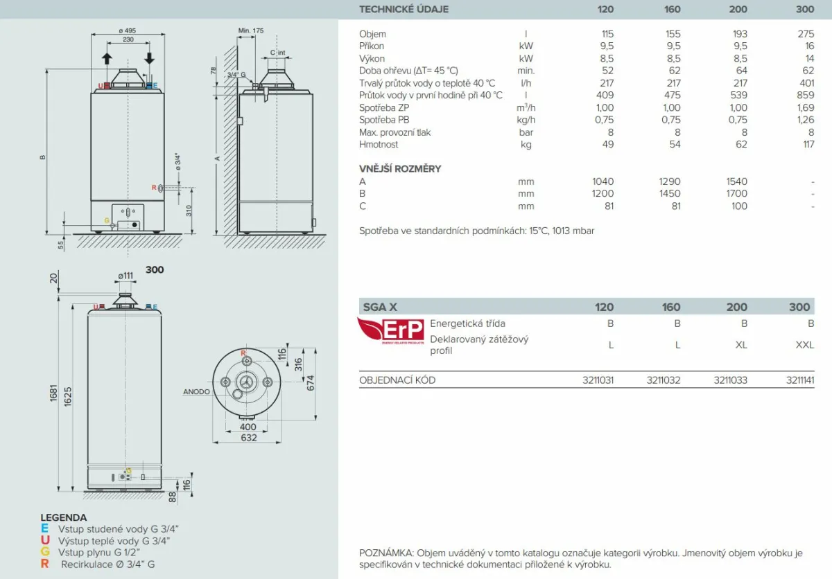 ARISTON 200 SGA technický list