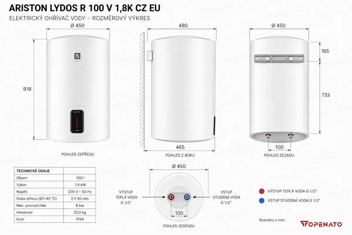 Rozměrový výkres - Ariston Lydos R 100 V 1,8K CZ EU.png