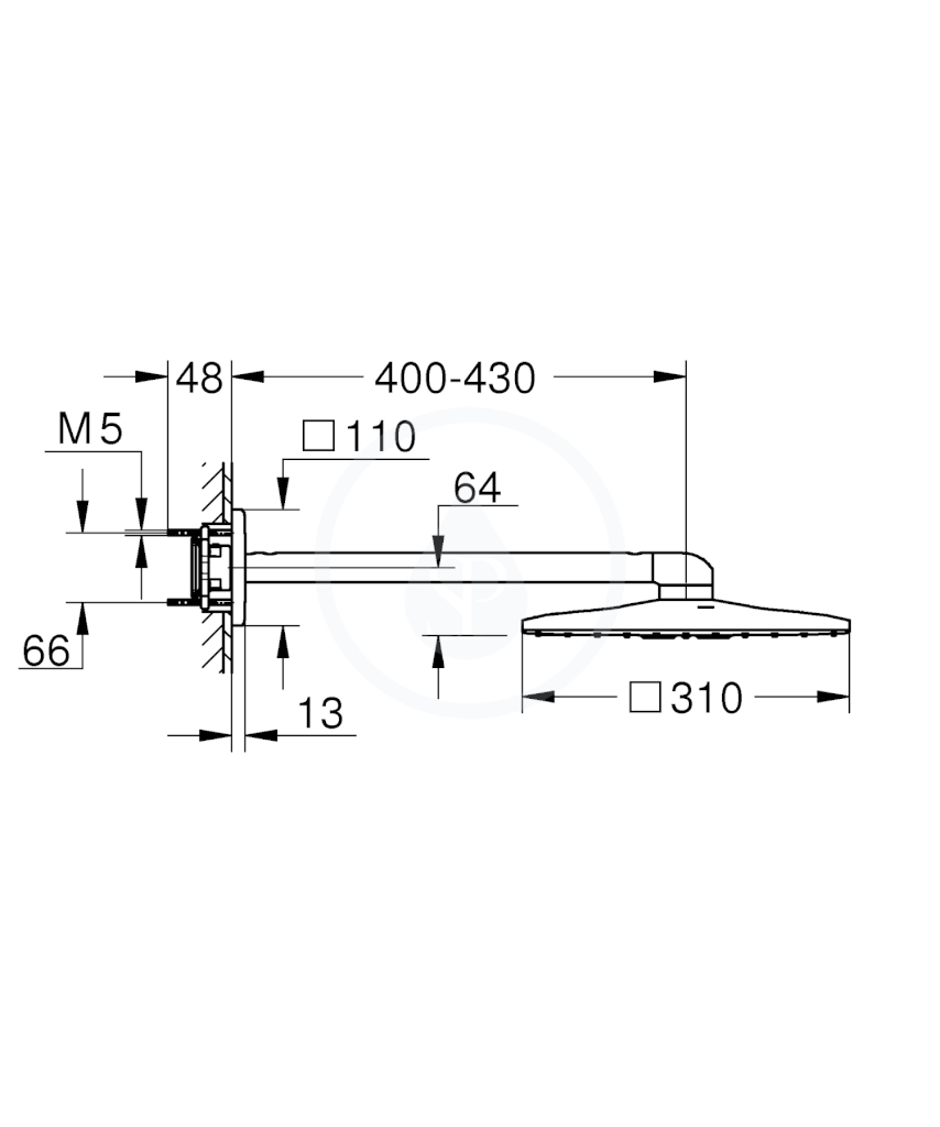 Hlavová sprcha 310, sprchové rameno 430 mm, 2 proudy, měsíční bílá