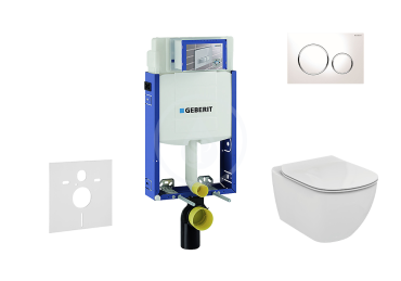 Sada pro závěsné WC + klozet a sedátko softclose Ideal Standard Tesi - sada s tlačítkem Sigma20, bílá/lesklý chrom/bílá