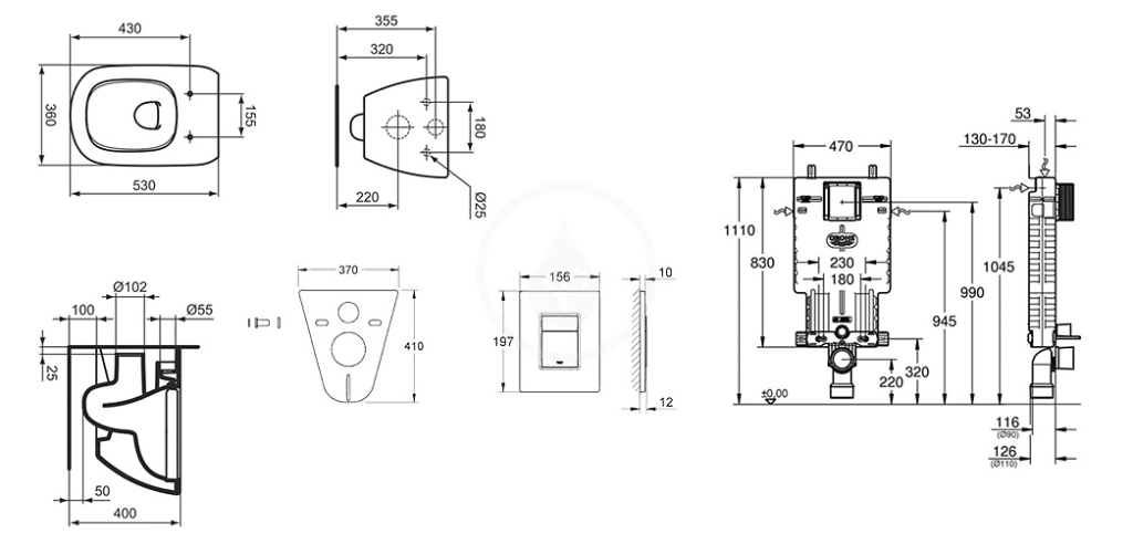 Sada pro závěsné WC + klozet a sedátko softclose Ideal Standard Tesi