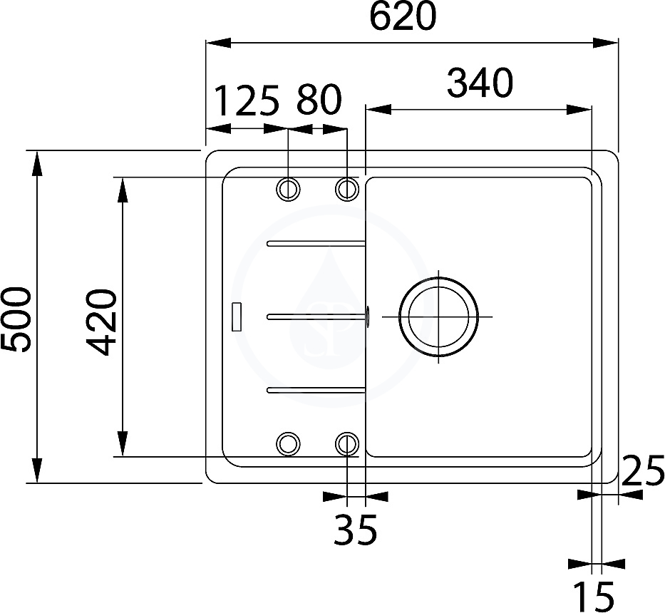 Fragranitový dřez BFG 611-62, 620x500 mm, šedý kámen
