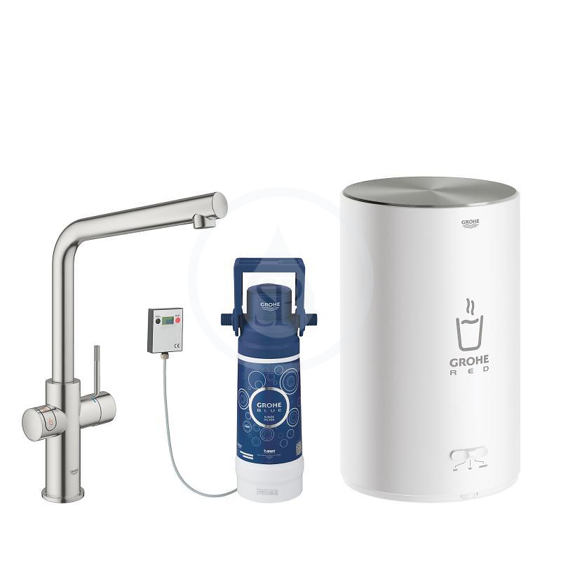 Dřezová baterie Duo s ohřevem vody a filtrací, zásobník M, supersteel