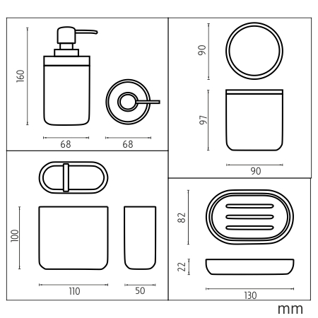 Nimco - KORA - Dávkovač, mýdlenka, dózy na kart. a tampóny - KO 24000SET-86