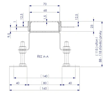 Nerezový sprchový žlab - 700 mm - komplet