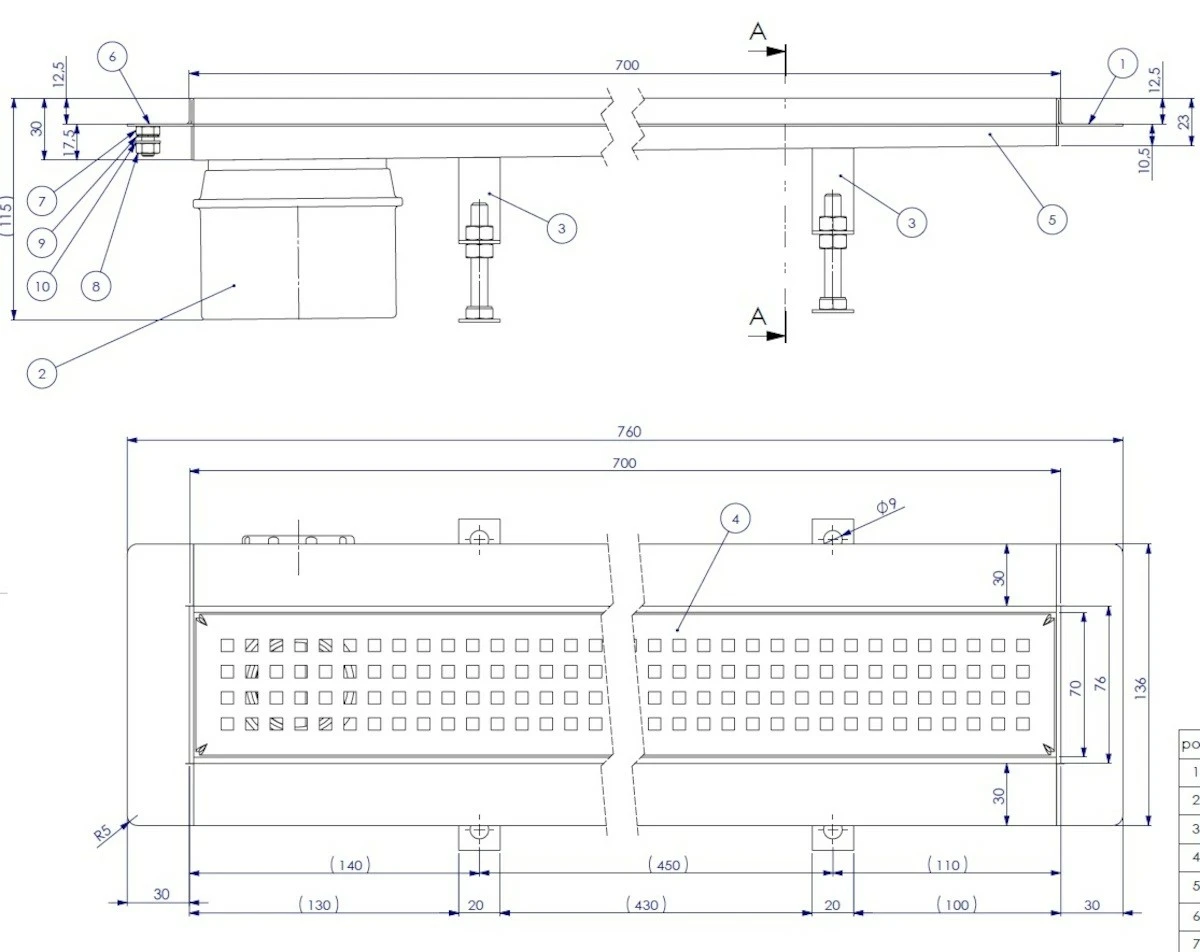 Nerezový sprchový žlab - 700 mm - komplet