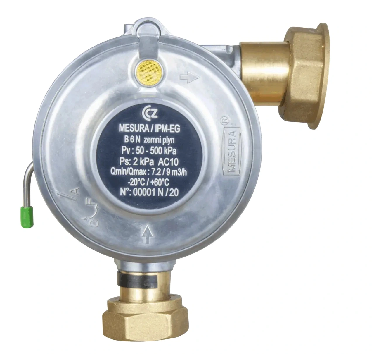 Mesura B 6N 3/4"(vstup) x 1"(výstup) , Regulátor tlaku plynu, rohová montáž (N), konus
