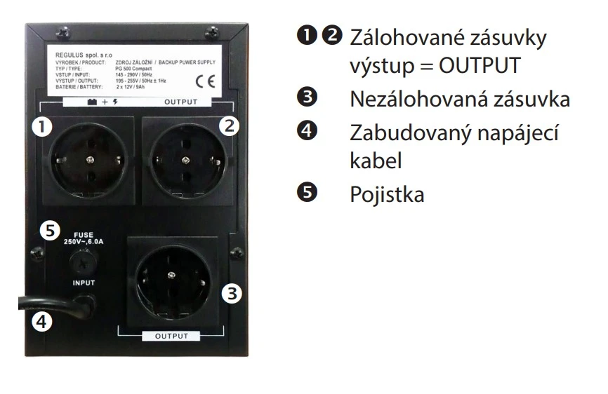 Regulus PG 500 Compact, záložní zdroj, integrované akumulátory