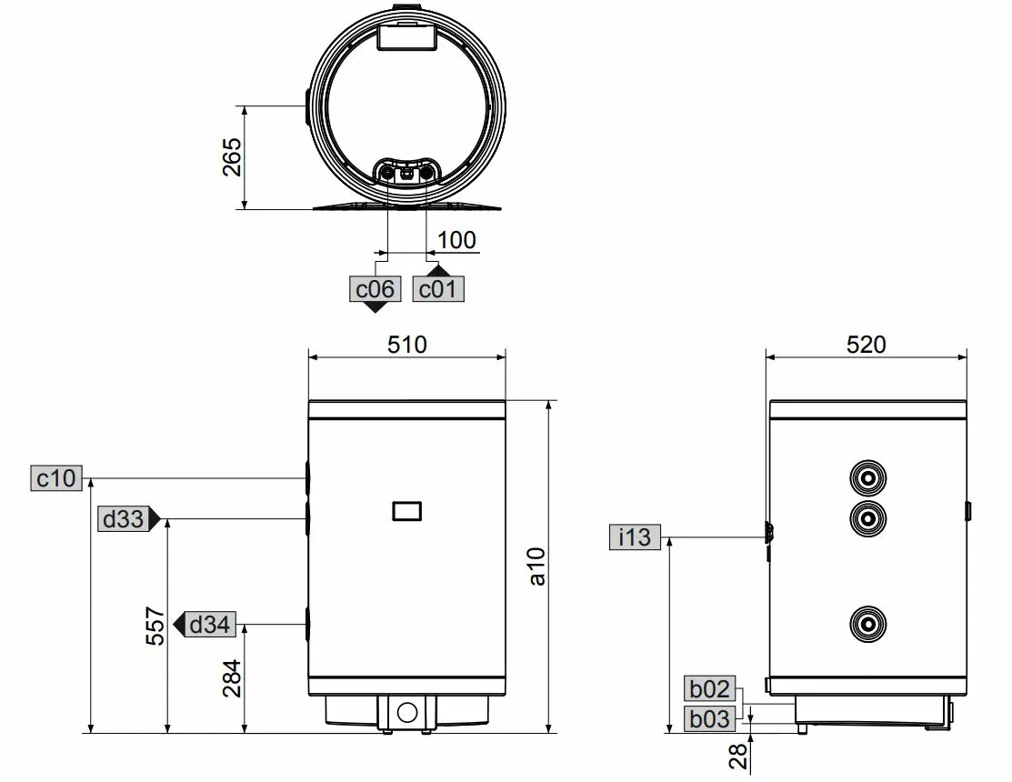 Rozměry obrázek Rozměry Stiebel Eltron PSH 120 WE-L
